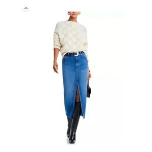 MOTHER The Reverse Pencil Pusher Skirt Womens 26 Blue NWT Denim Maxi Front Slit